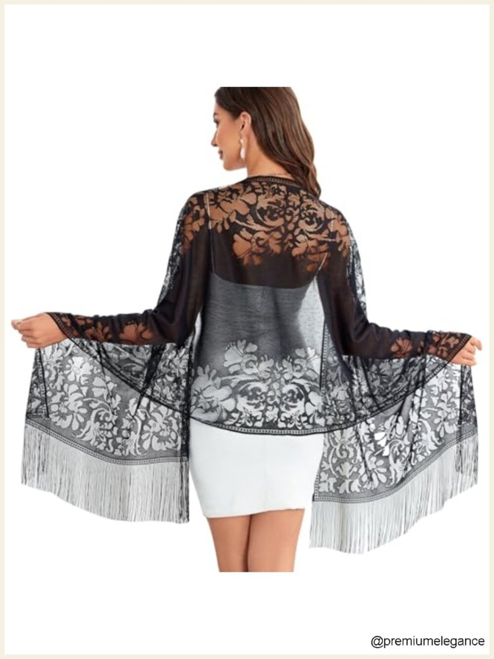 Women's Floral Lace Scarf Shawl with Tassels, Polyester, Lightweight, Wedding